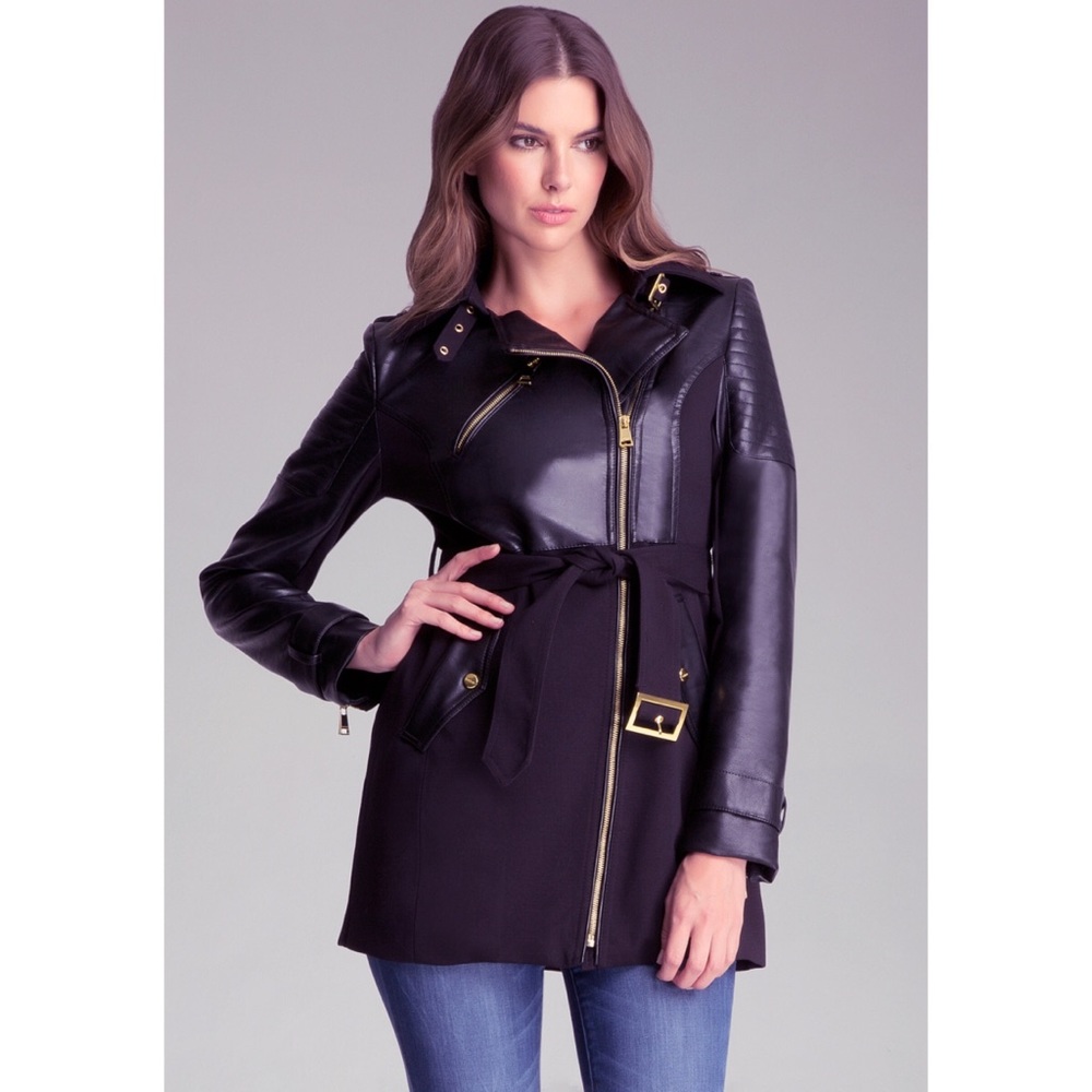 Bebe Faux Leather Trench Coat
